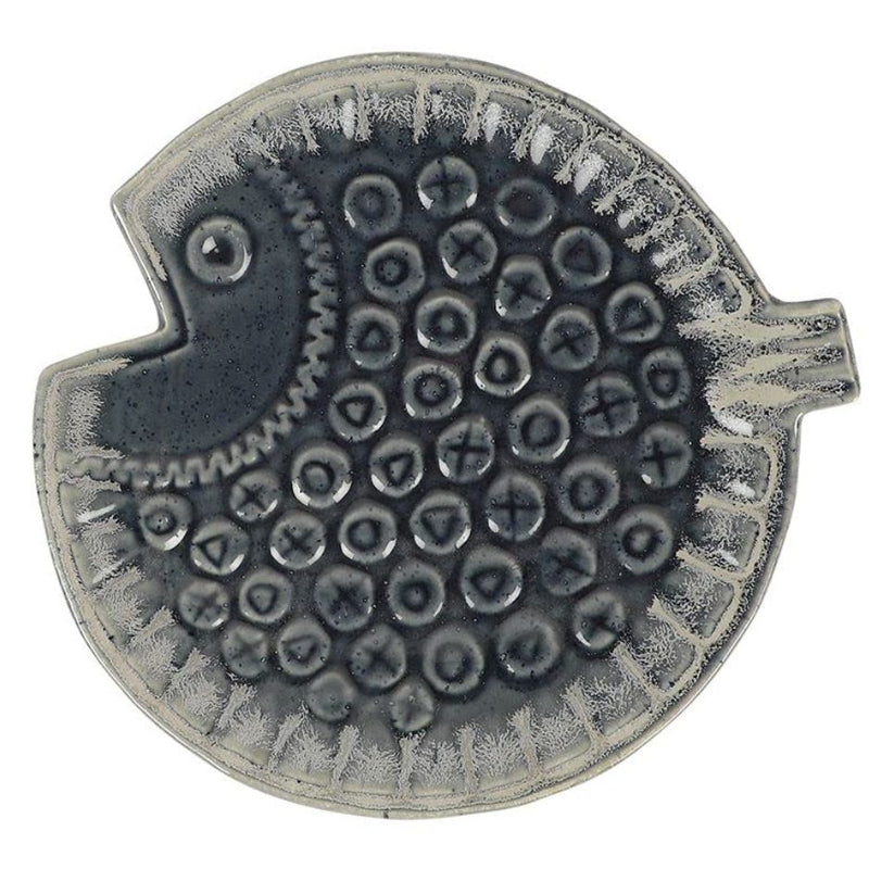 Blue Grey Round Fish Shaped Platter 8 Inch | Ceramic Fish Platters by NiftyHomes