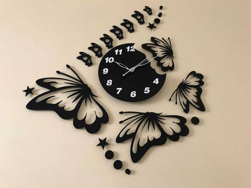 Premium Acrylic Black Butterfly Wall Clock - NiftyHomes