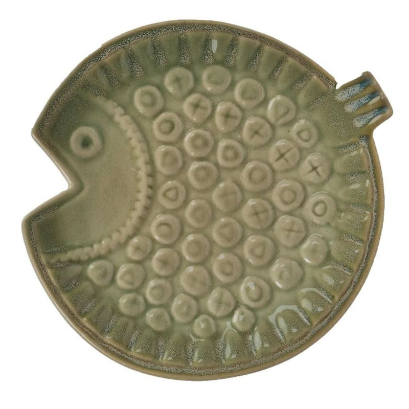 Olive Green Round Fish Shaped Platter 8 Inch | Ceramic Fish Platters by NiftyHomes