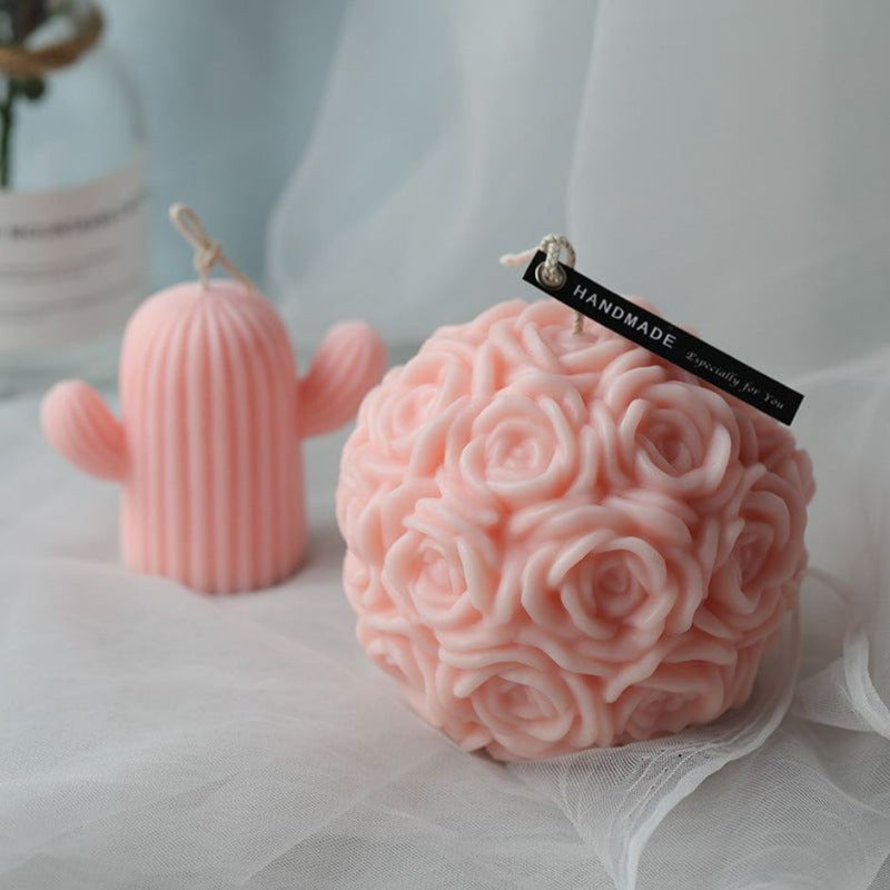Pale Pink Round Engraved Floral Candle | Scented Designer Candle