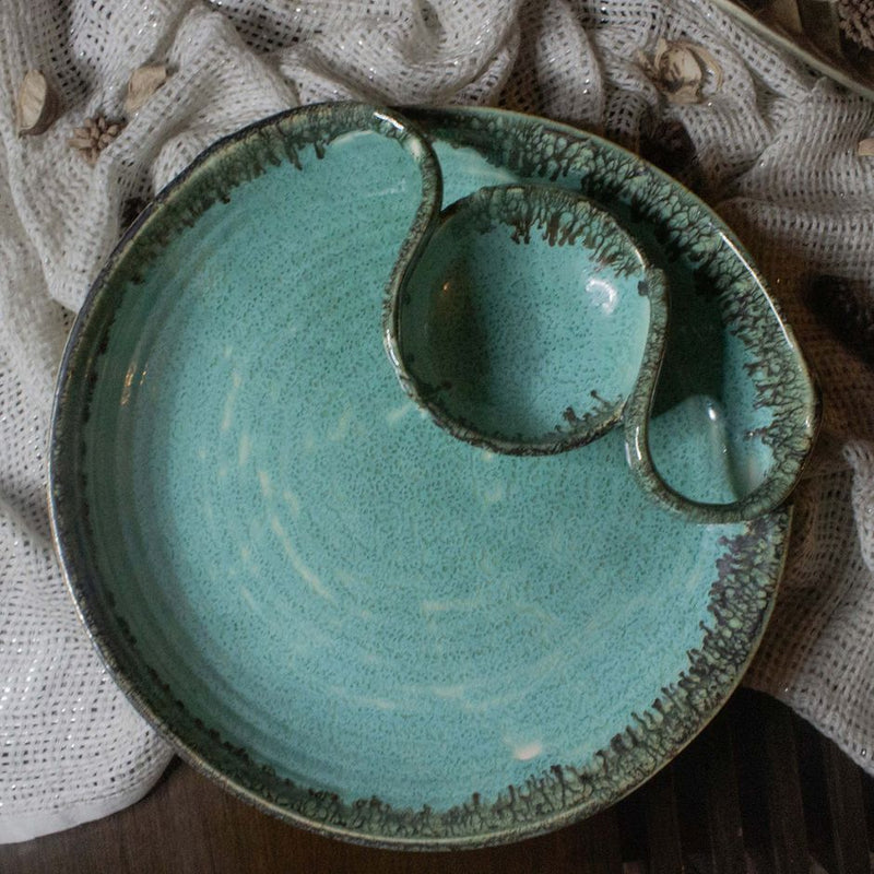 Textured Blue Ceramic Momo Platter 11 Inch | Ceramic Platters by NiftyHomes