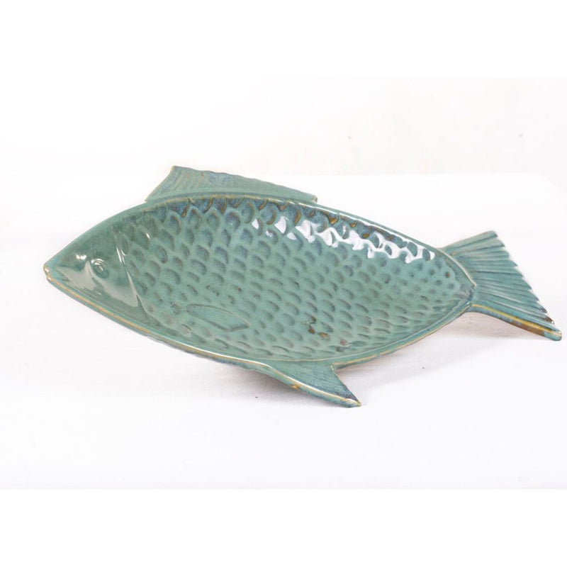 Emerald Green Long Fish Shaped Platter 8 Inch | Ceramic Fish Platters by NiftyHomes