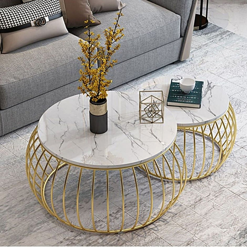 Rounded Metallic | Marble Nested Table (Set of 2) - NiftyHomes
