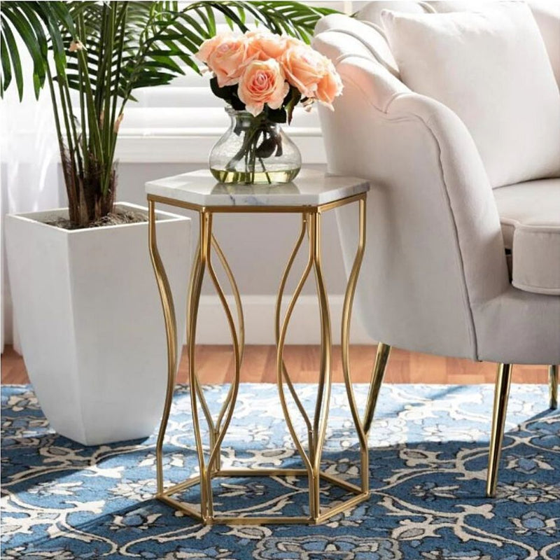 Aesthetic Golden | Marble Side Table - NiftyHomes
