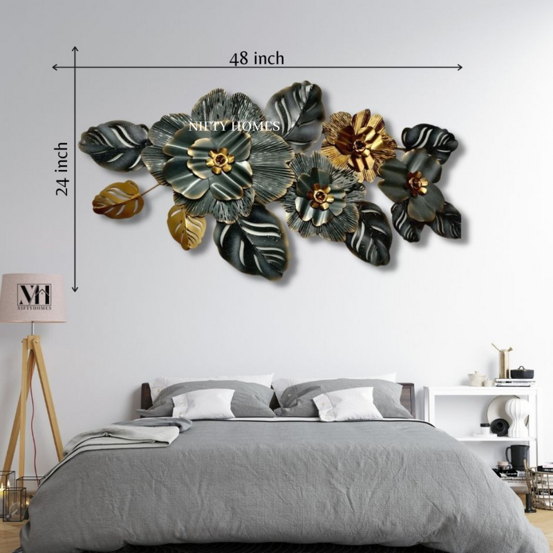 Night Flowers Metal Wall Art Panel | Wall Accent - NiftyHomes