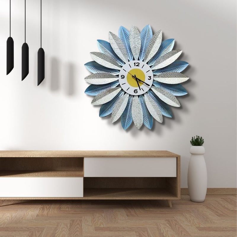 The Blue Sunflower Wall Clock - NiftyHomes