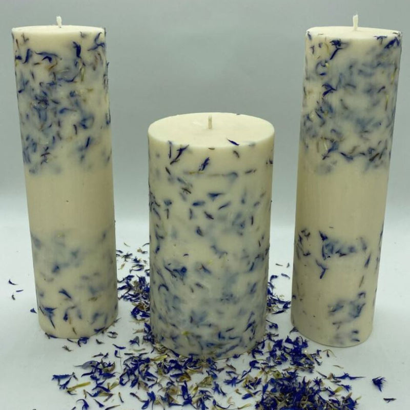 Nile Blue Infused Flower Pillar Candle | Scented Designer Candle