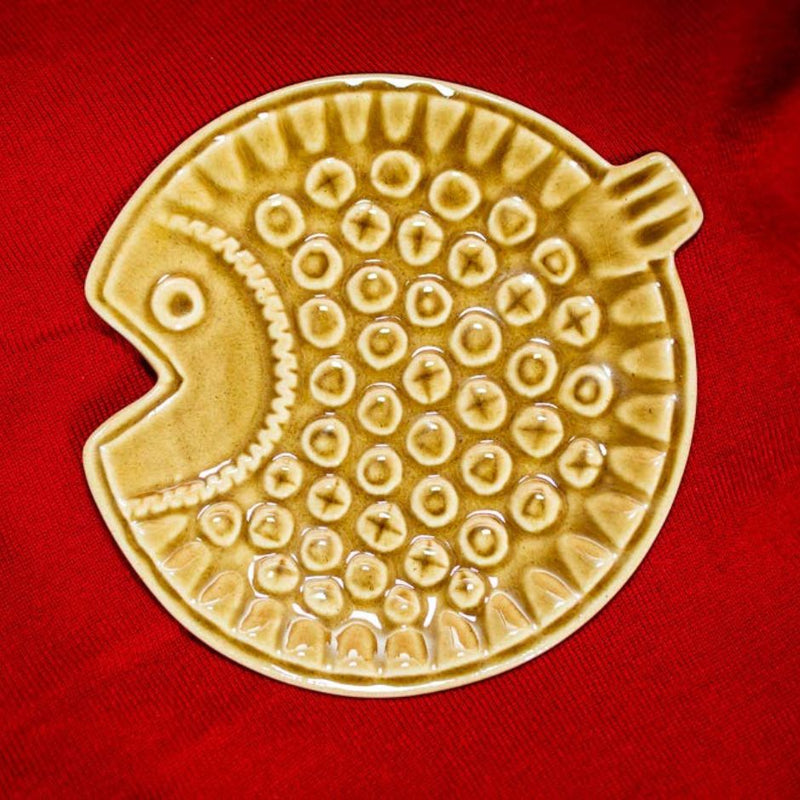 Ochre Yellow Round Fish Shaped Platter 8 Inch | Ceramic Fish Platters by NiftyHomes