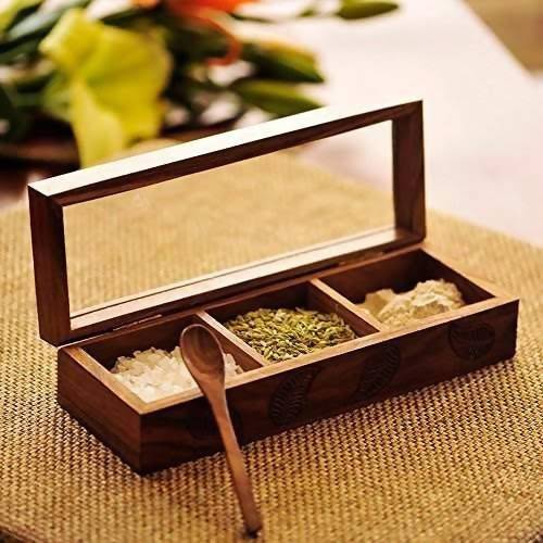 3 Container Wooden Engraved Serve Box - NiftyHomes