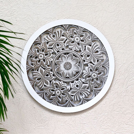 Black Round Hand-Carved Wooden Wall Panel - NiftyHomes