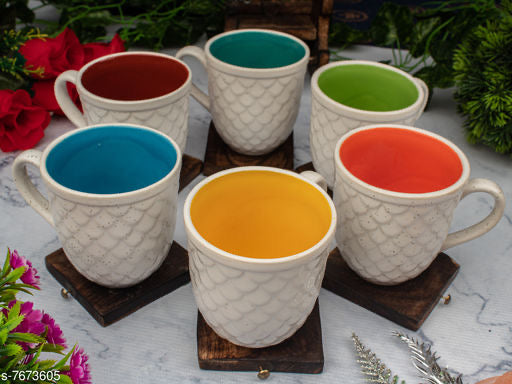 Colourful Carved Mug Sets (Pack of 6) - NiftyHomes