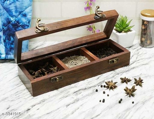 3 Container Wooden Engraved Serve Box - NiftyHomes